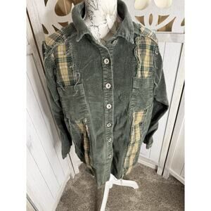 POL Corduroy Jacket Green Raw Hem Distressed Trucker Style Womens Size Medium